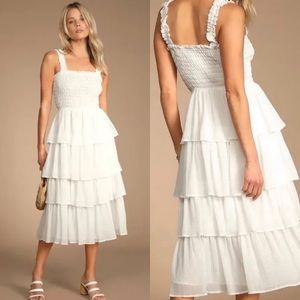 Lulu’s | NWOT White Sunshine & Bliss Tiered Smock Dress
